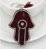 Keychain - Silver Plated Hamsa - Hand  & Rhinestone Charms