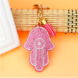 Keychain - Silver Plated Hamsa - Hand  & Rhinestone Charms